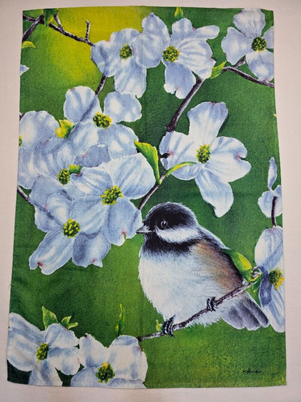 Chickadee Bird Dogwood Blossoms 28"X40" Outdoor Flag Floral Yard Garden